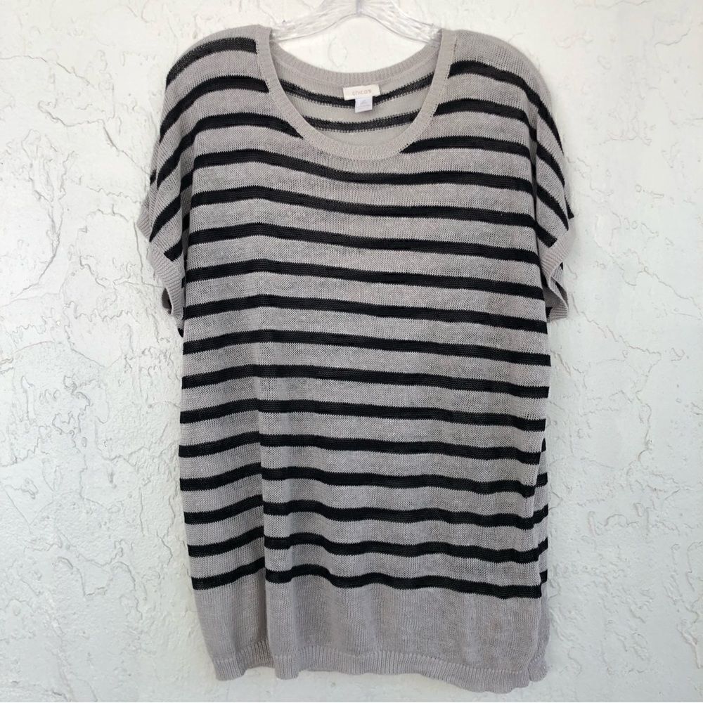 ‎CHICO’S Linen Knit Stripe Sleeveless Sweater Top Size Large